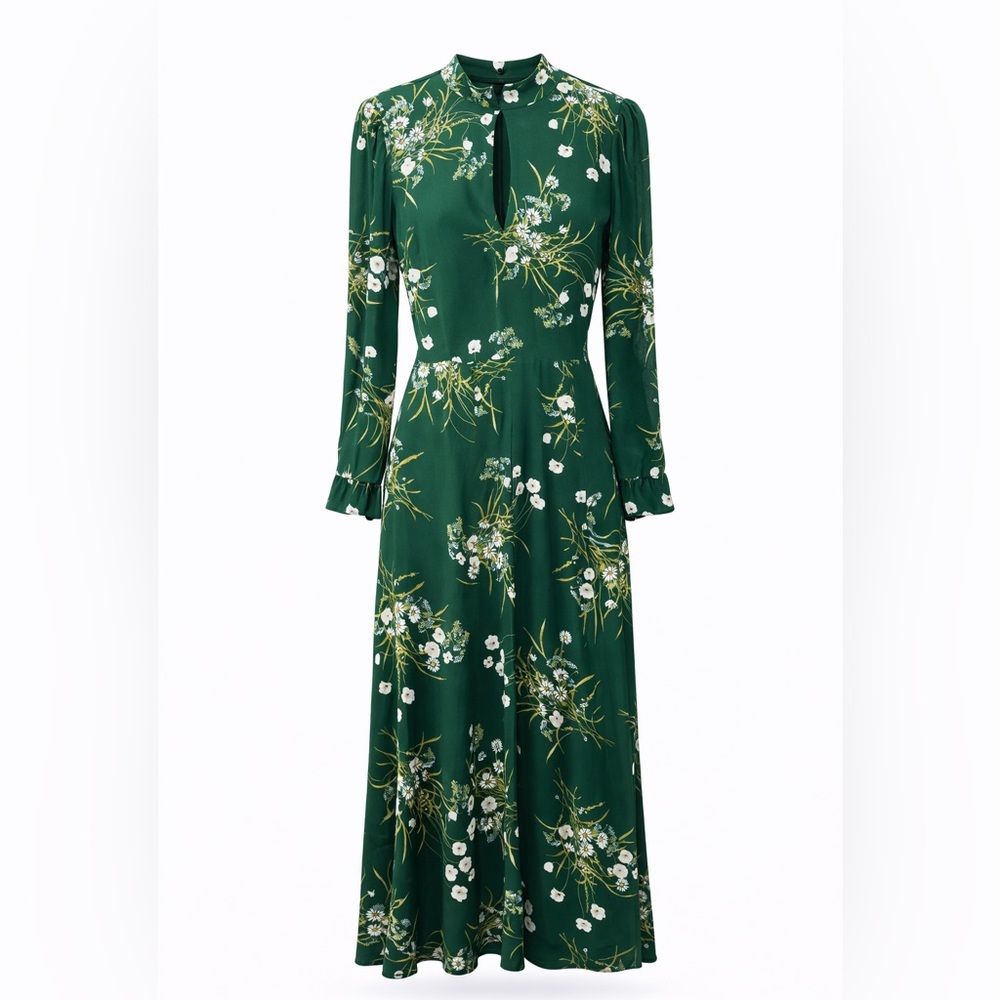 Reformation Castalia Green Floral Long Sleeve Maxi Dress